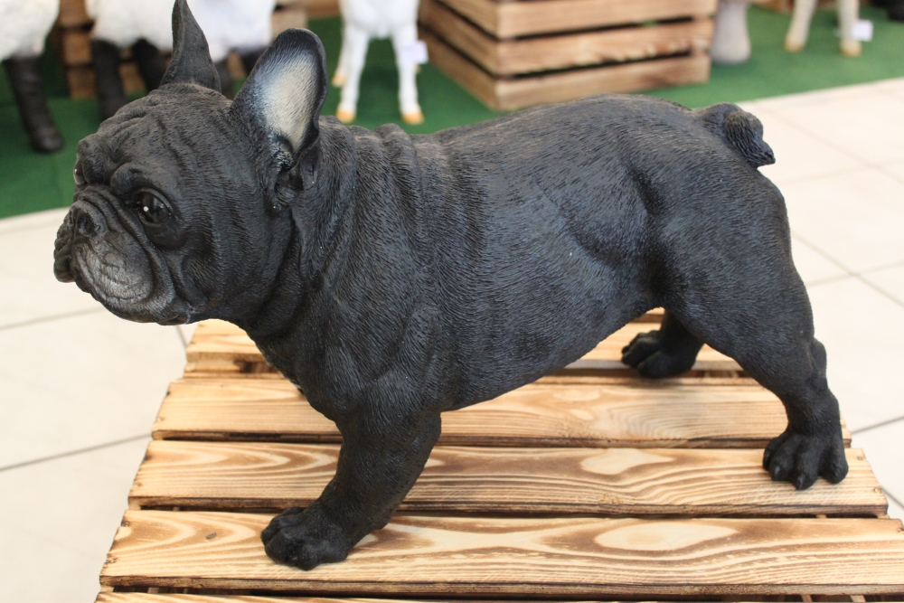 Gartenfigur Französische Bulldogge schwarz Hund 48cm lang 2500